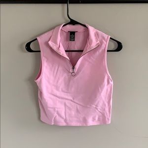 Cropped Zip Up Mock Neck Tank